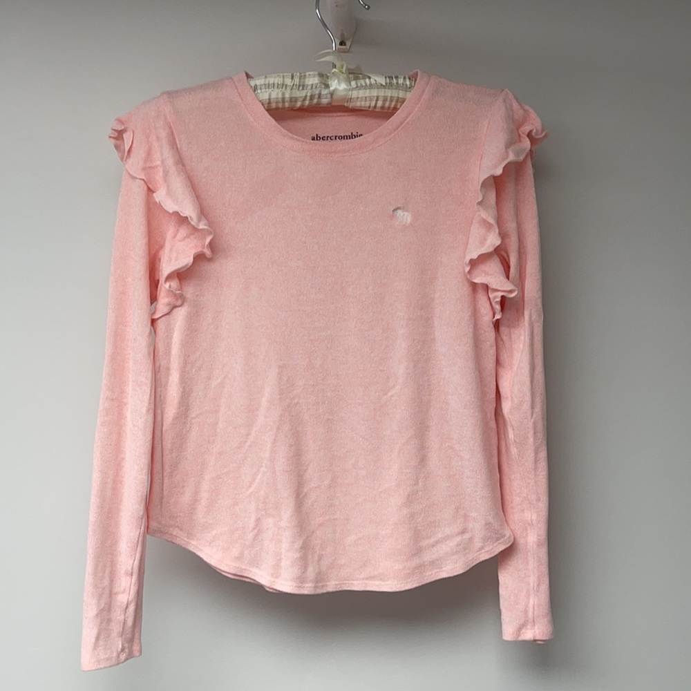 Abercrombie kids pink ruffle shoulder top